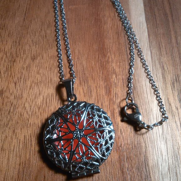 Openable Orange Resin Stainless Steel Pendant Necklace - Picture 4 of 13